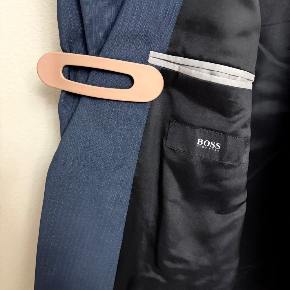 Hugo Boss Suit Jacket 40R Blue Pinstripe Virgin Wool Two Button Blazer